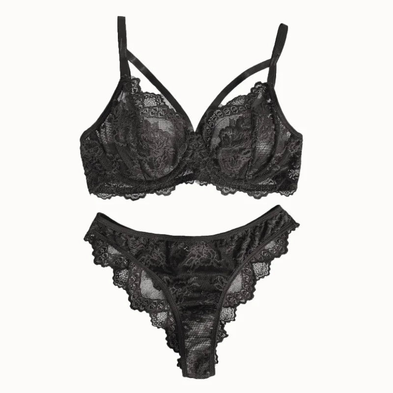 Eyelash Lace Underwire Bra & Brazilian Panties Set