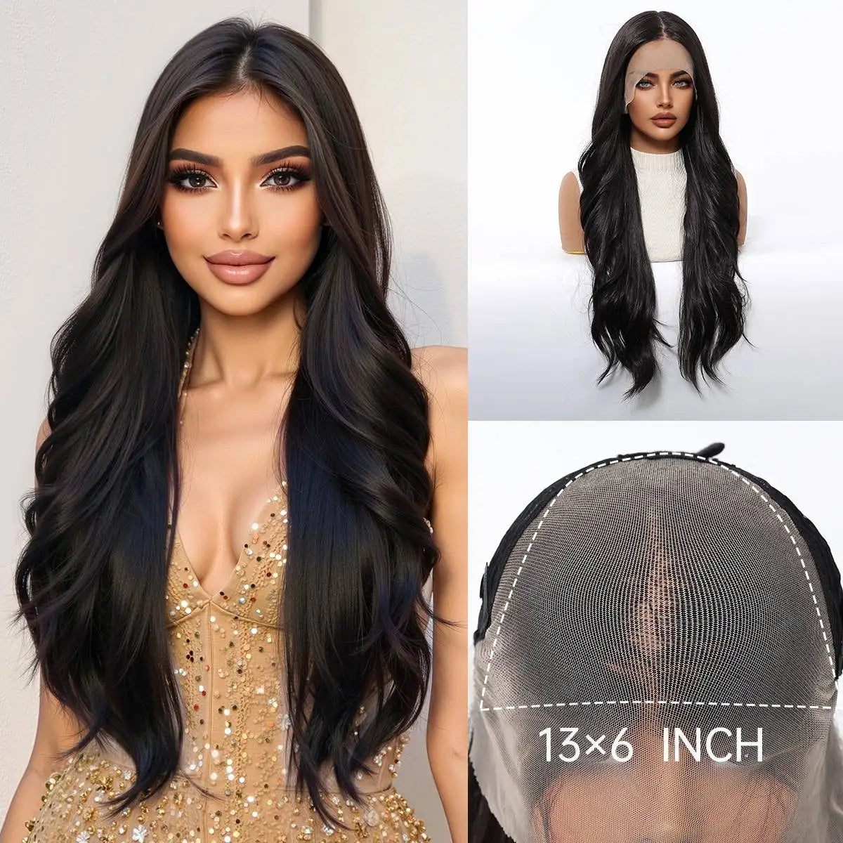 13x6 HD Transparent Lace Front Wig Long Bone Straight Chocolate Brown Synthetic Wigs for Women Glueless Pre Plucked Hairline