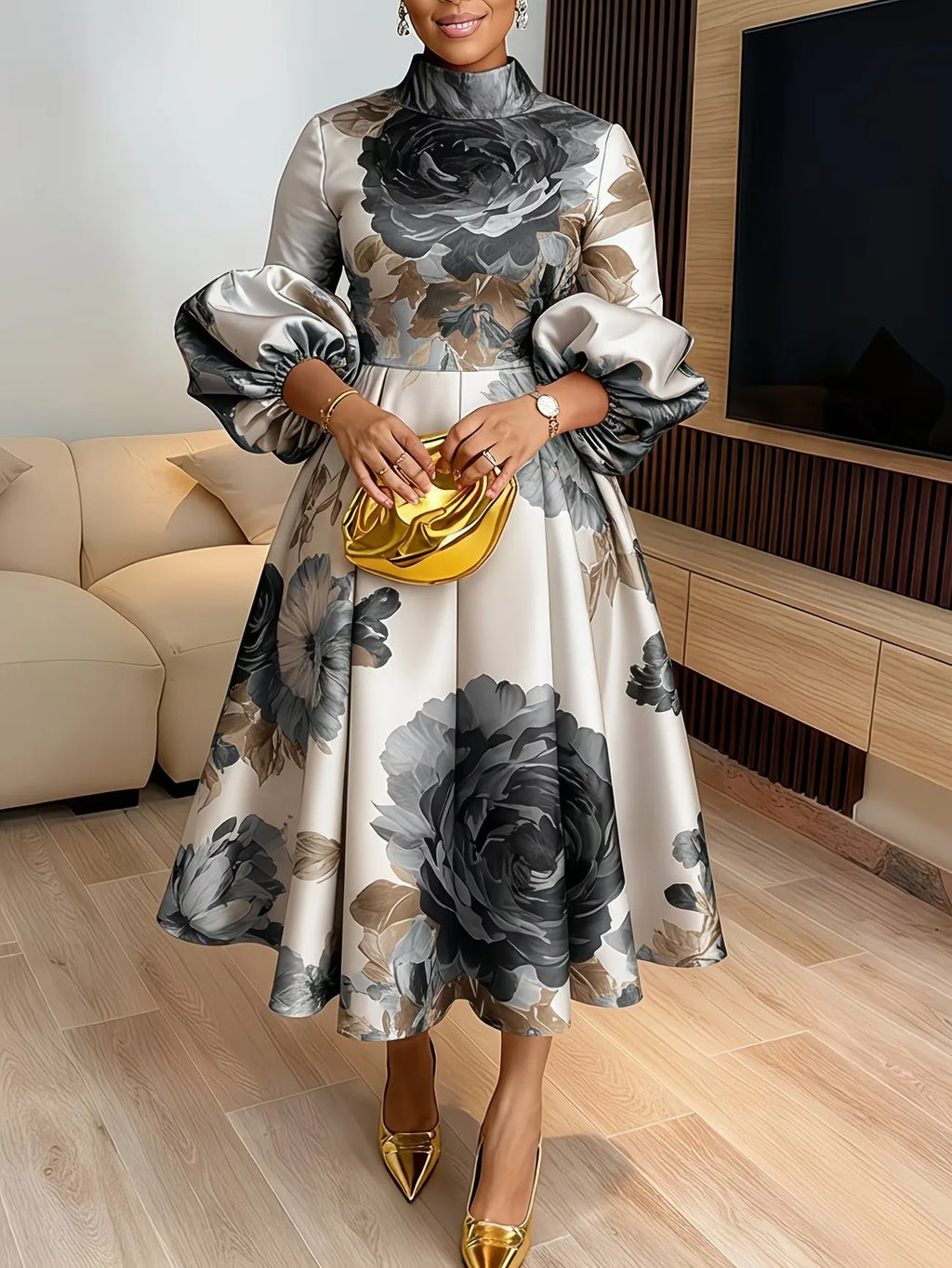 Dashiki Print Midi Wedding Dress