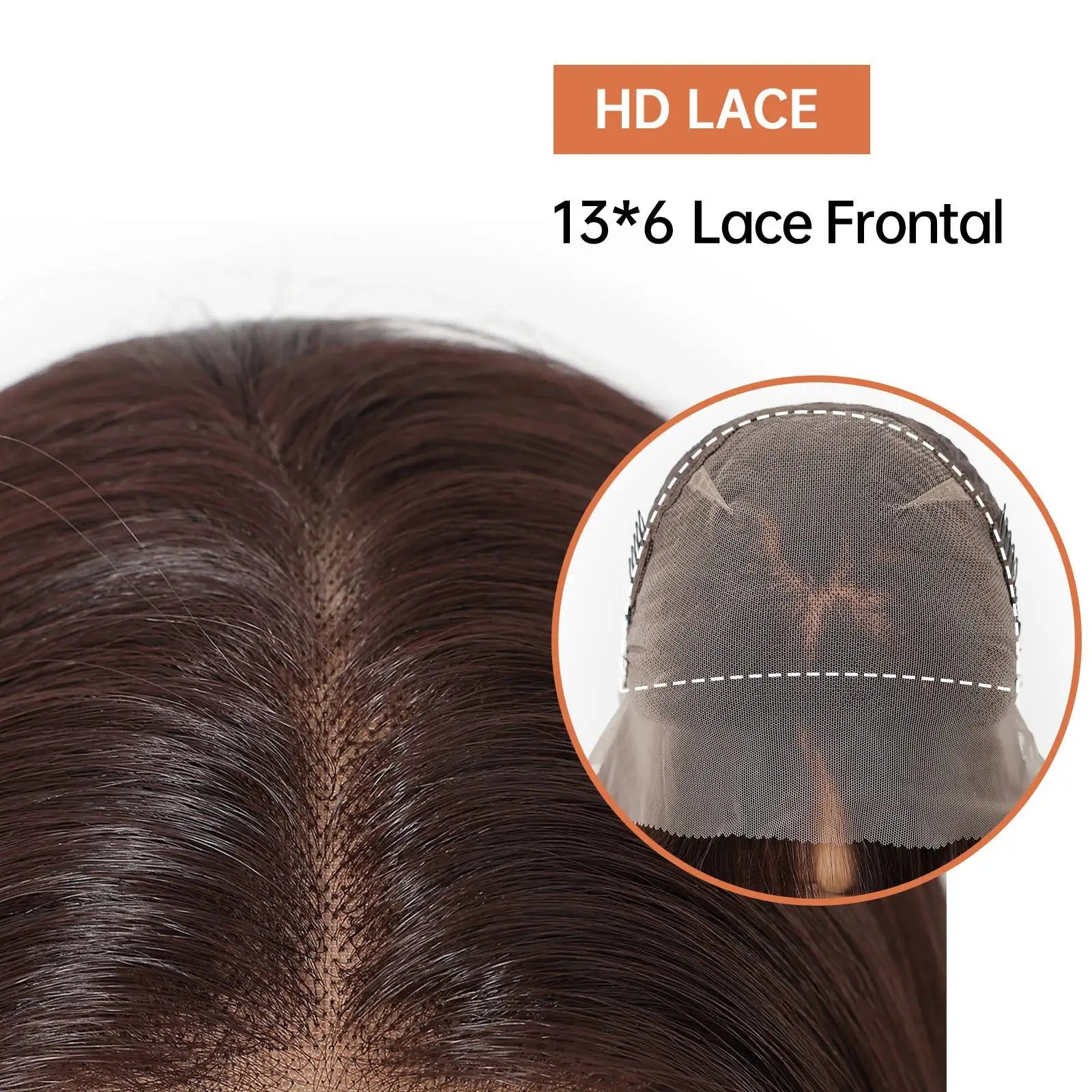 13x6 HD Transparent Lace Front Wig Long Bone Straight Chocolate Brown Synthetic Wigs for Women Glueless Pre Plucked Hairline