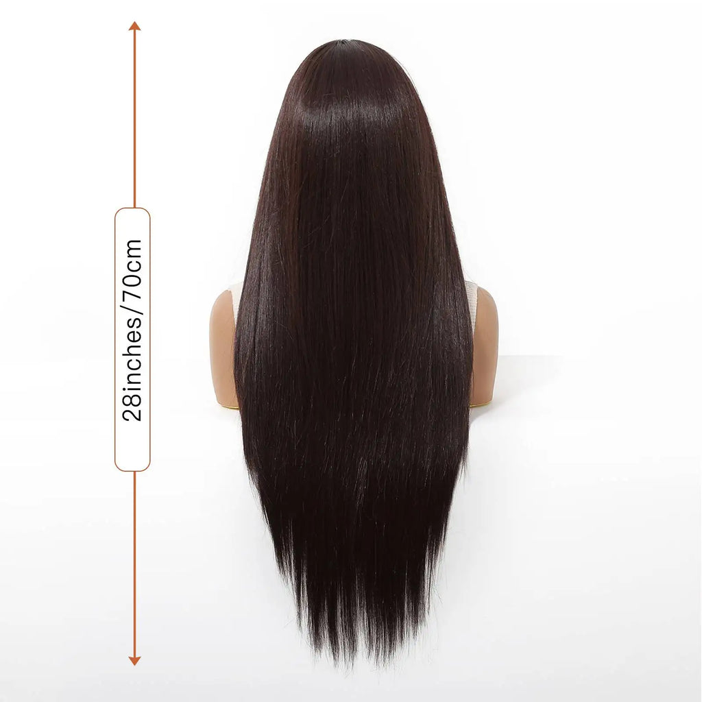 13x6 HD Transparent Lace Front Wig Long Bone Straight Chocolate Brown Synthetic Wigs for Women Glueless Pre Plucked Hairline