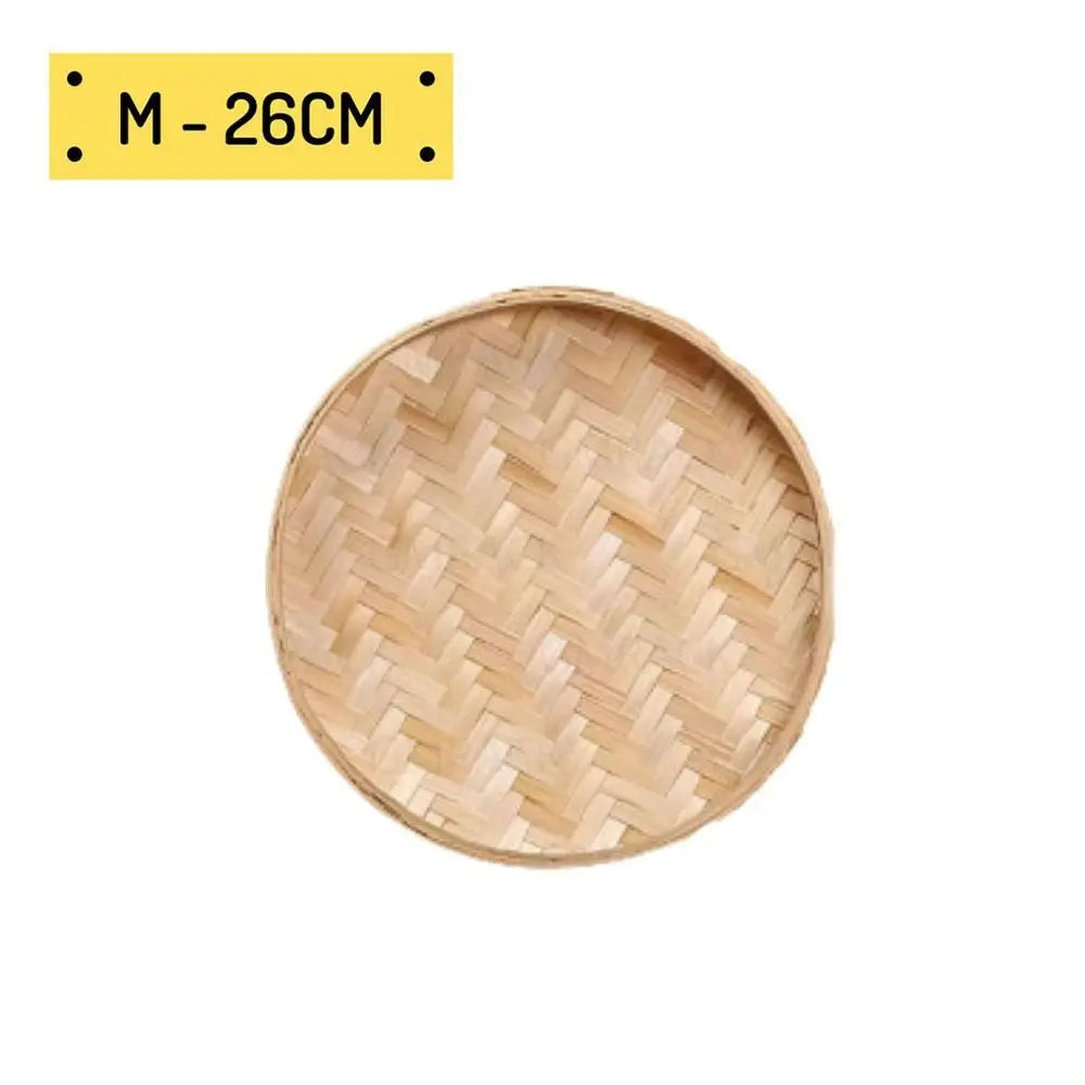 4 Size Hand-woven Bamboo Sieve Hand-painted Bamboo Raft Round Dustpan DIY Decorative Fruit Bread Basket Kitchen Storage Tray