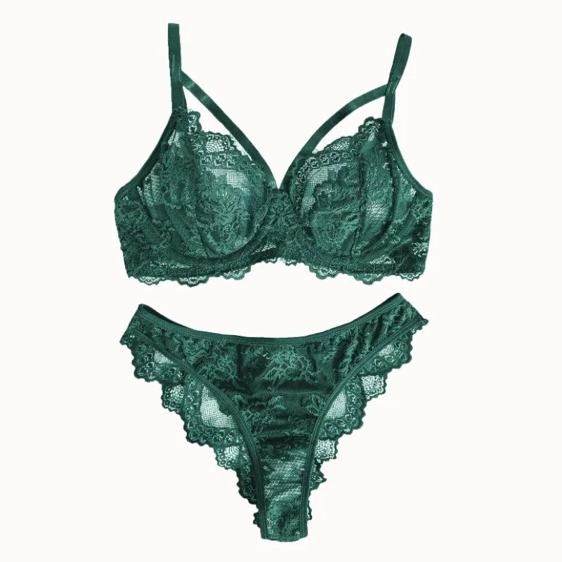 Eyelash Lace Underwire Bra & Brazilian Panties Set