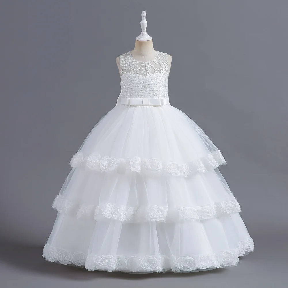 Elegant Long Evening Dress for Young Girls First Communication Holiday Party Gown Suitable for Ages 5 to 14
