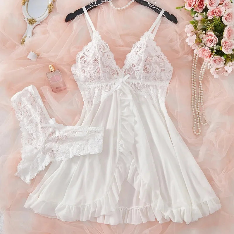 Lace V-Neck Slip Dress & Bra Set