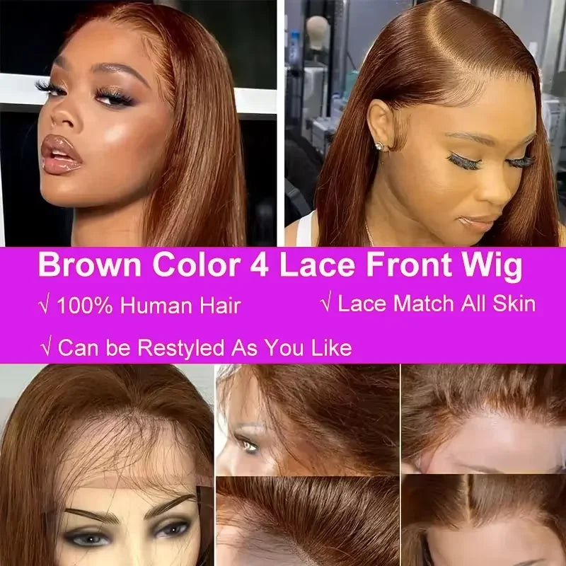 Vietnamese Straight Bob 100% Human Hair Chocolate Brown Color 13x4 Full Lace Frontal Double Drawn Bob Wig with For Black Women