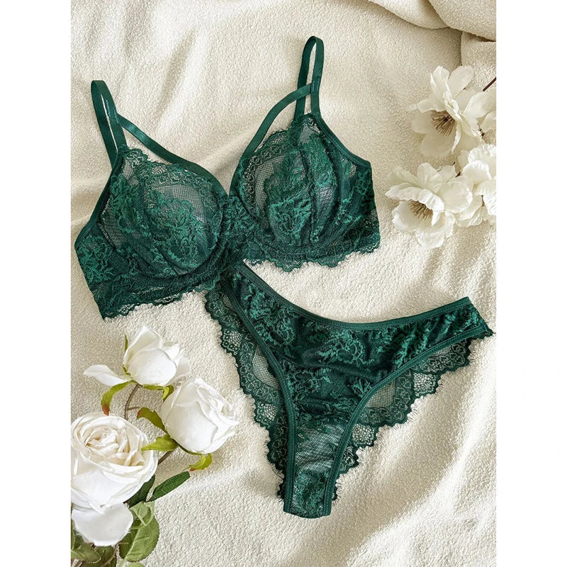 Eyelash Lace Underwire Bra & Brazilian Panties Set