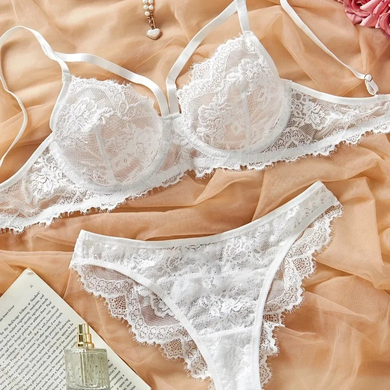 Eyelash Lace Underwire Bra & Brazilian Panties Set