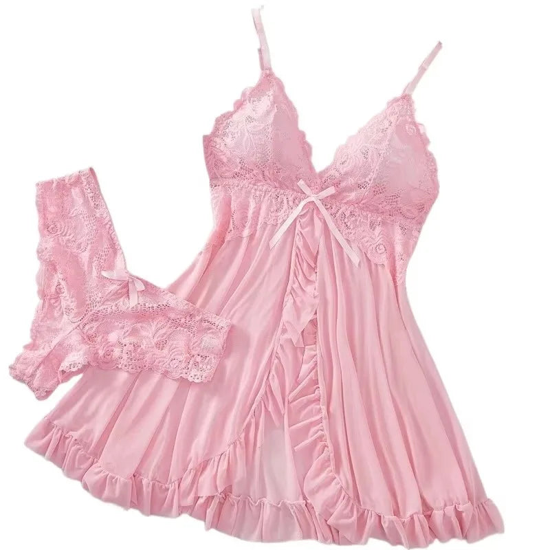 Lace V-Neck Slip Dress & Bra Set