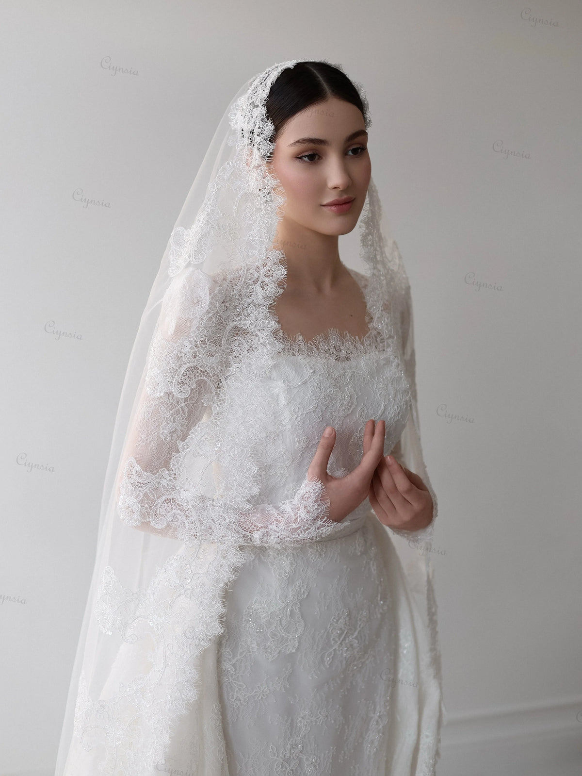 Elegant Lace Wedding Dress Mermaid Vestido De Casamento 2026 Bride Dress with Bridal Veils Detachable Skirt Customzied