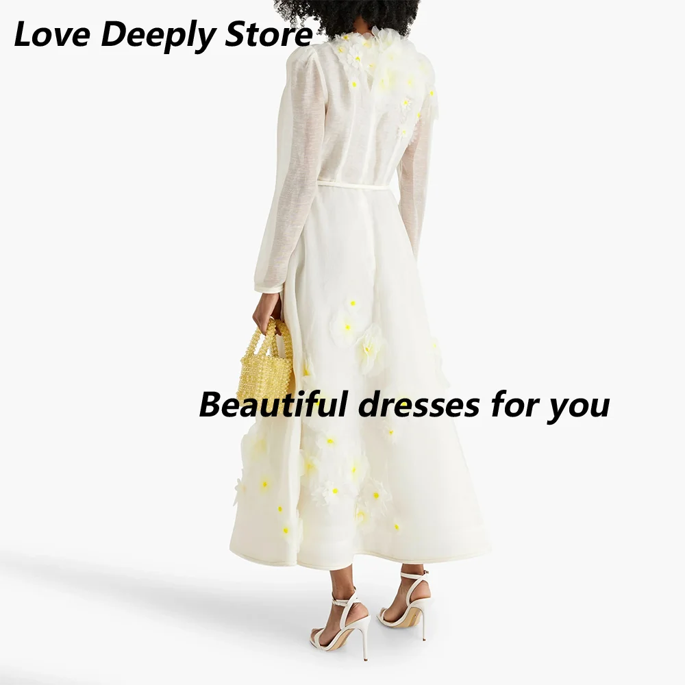 Elegant Evening Dress High Neck  Long Sleeve Appliqued Belt Midi Wedding Guest Party Dresses for Women Prom Gown Customized