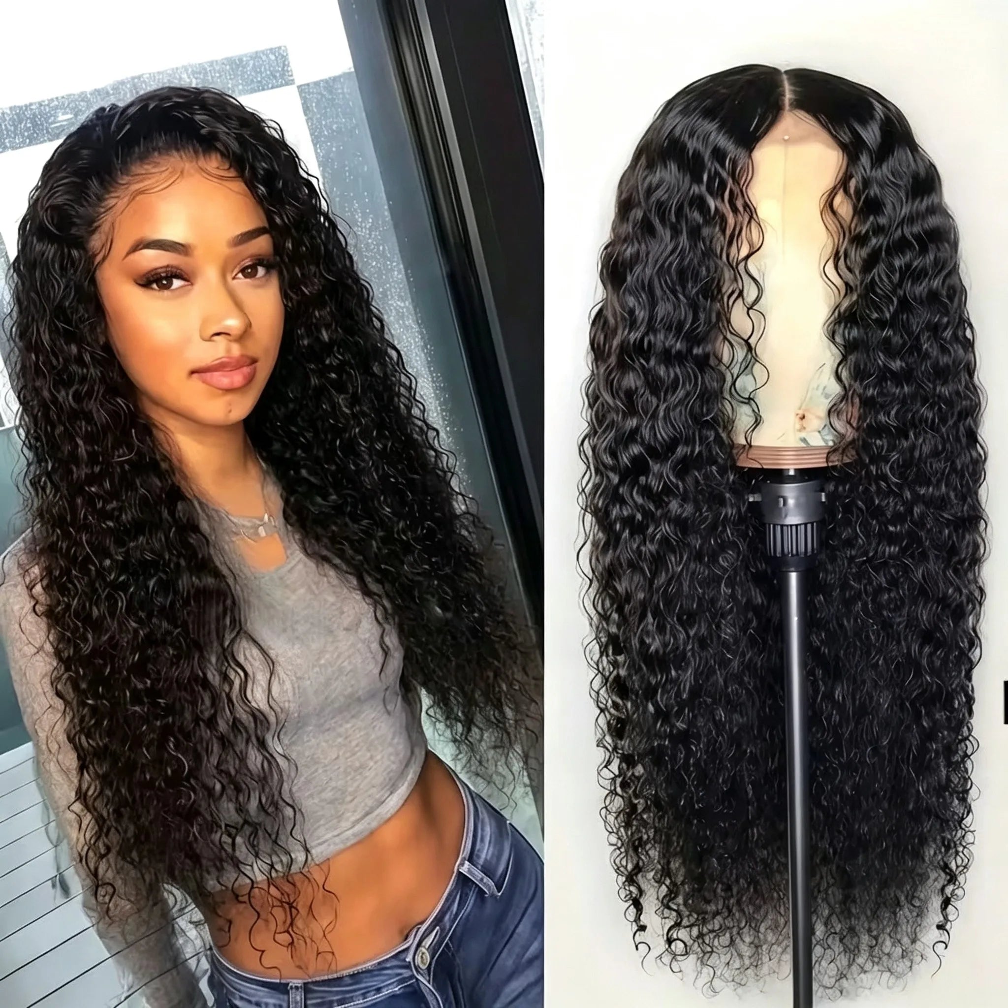 28inch Wig for Women, African Small Curls, Fashionable Middle-Parted Long Curly Hair, Corn Perm Synthetic Fiber Wig Headgear