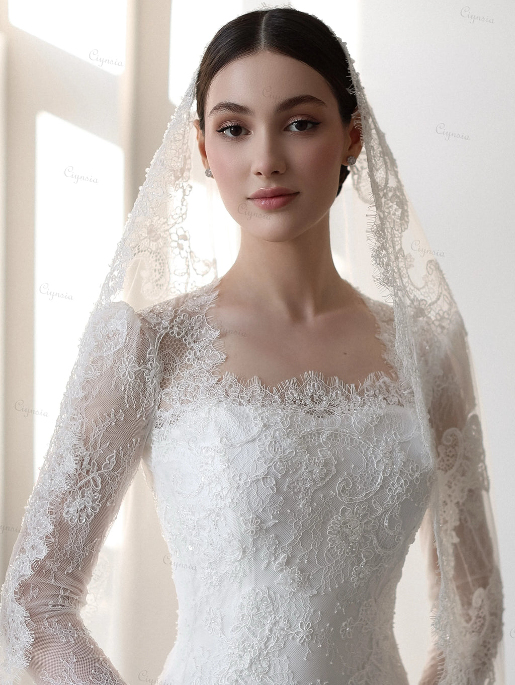 Elegant Lace Wedding Dress Mermaid Vestido De Casamento 2026 Bride Dress with Bridal Veils Detachable Skirt Customzied