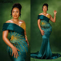 Emerald Mermaid Evening Gown – Gold Beaded