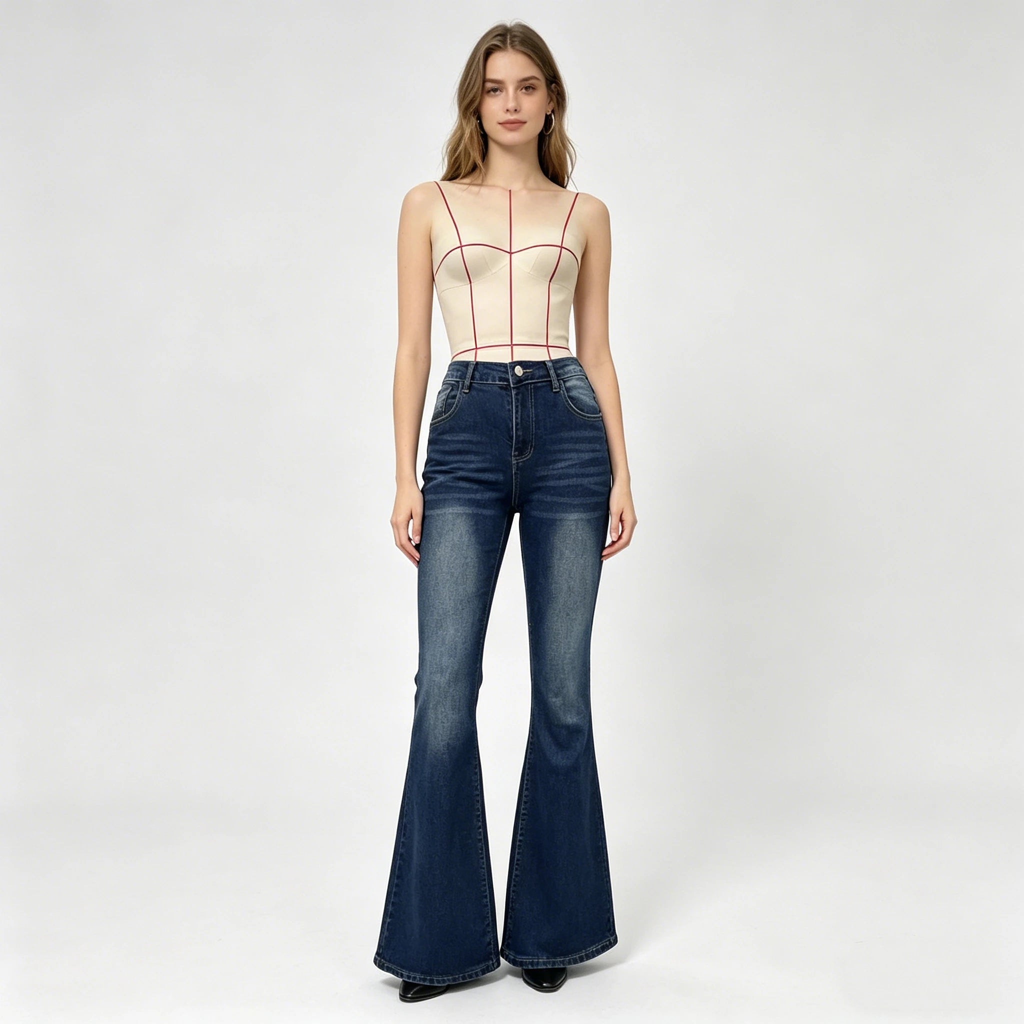 Womens Jeans Women's Pants Back Pocket Bow Crystal Flare Bell Bottom Stretch Low Waist Casual Vintage Denim Elastic New
