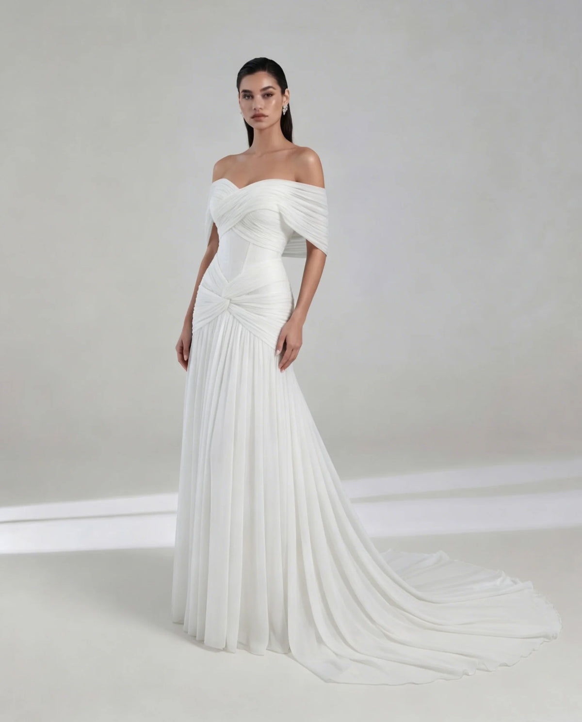 Elegant Chiffon Evening Dress Exquisite Sweep Train Prom Dresses Fashion Off the Shoulder Customized Special Occasion Gowns