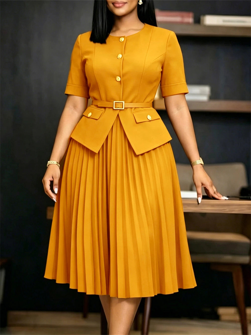 Elegant Women Pleated Dresses 2026 Summer Clothing Birthday Wedding Party Evening Gown Office Ladies Maxi Dress O-neck Robes