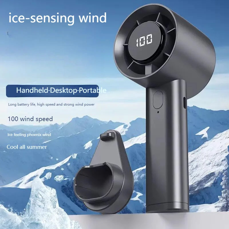 Portable Mini Handheld Fan with LED Display Semiconductor Refrigeration 100 Speeds USB Rechargeable Battery Outdoor Fan