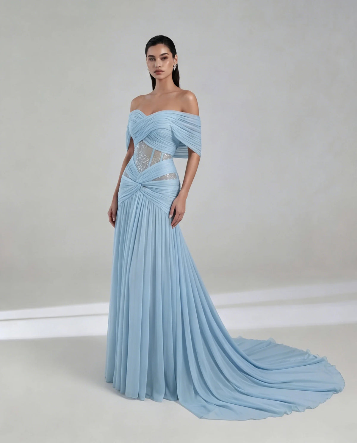Elegant Chiffon Evening Dress Exquisite Sweep Train Prom Dresses Fashion Off the Shoulder Customized Special Occasion Gowns
