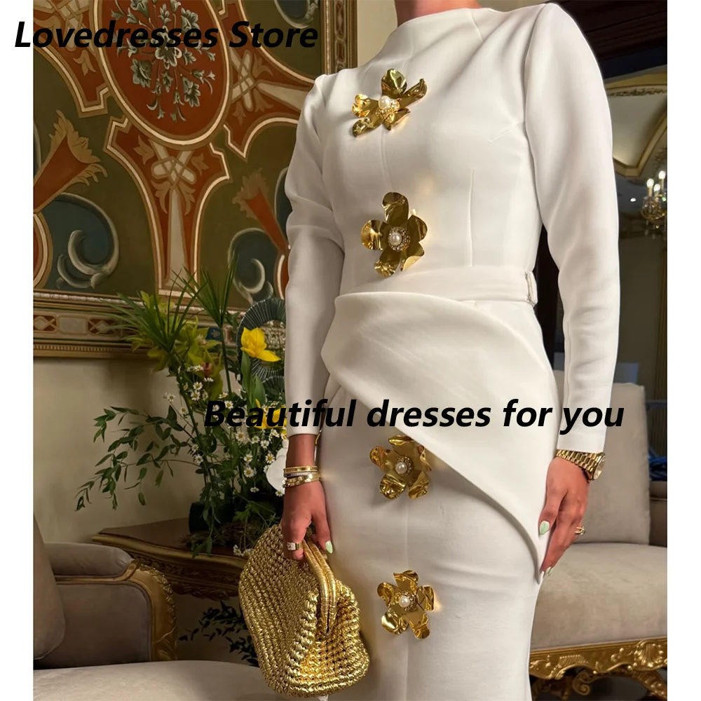 Elegant High Neck Evening Dress for Women Long Sleeves Evening Gown Sequin Flowers Mermaid Prom Gown Party Dresses Customized