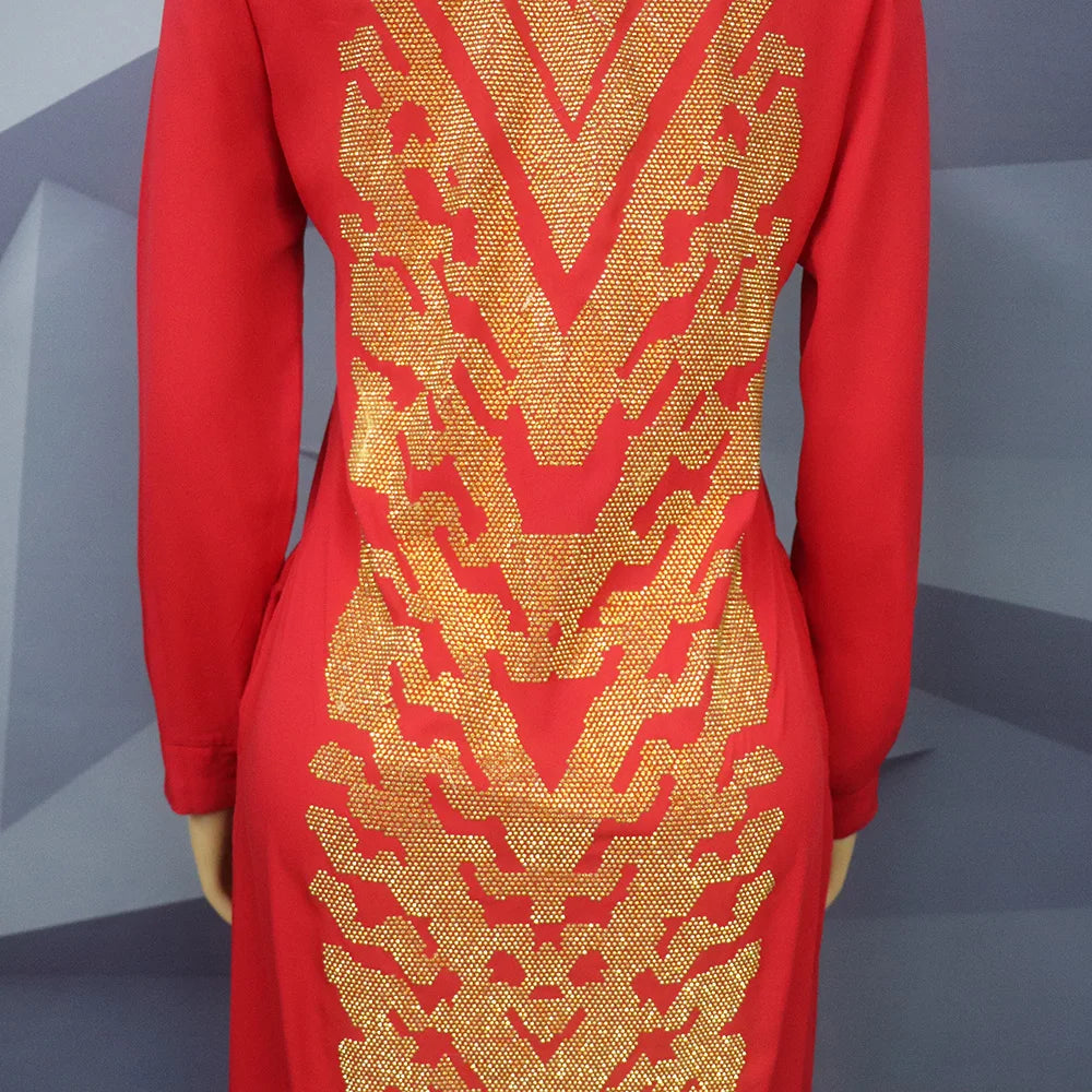 African American Expensive Shirtdress Solid Color Front and Rear Heavy Rhinestone Embellishment BOUBOU