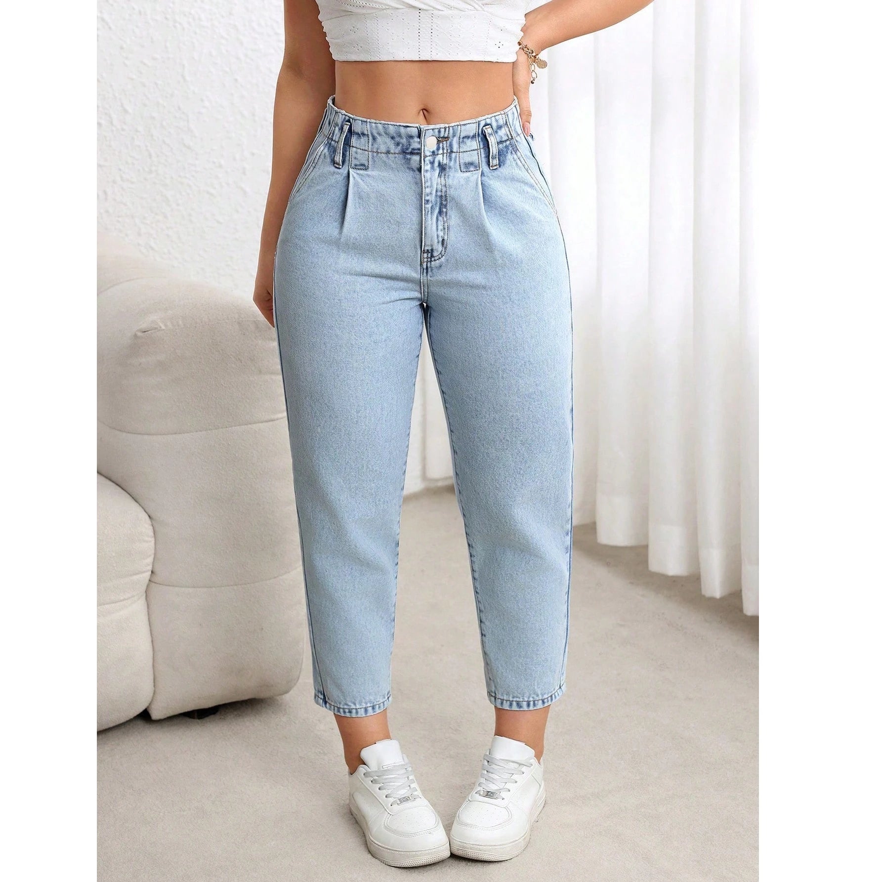 Plus Size Woman Clothing Women Jeans New Stretch Tummy Control Straight Leg Denim Pants Comfortable Casual Wear