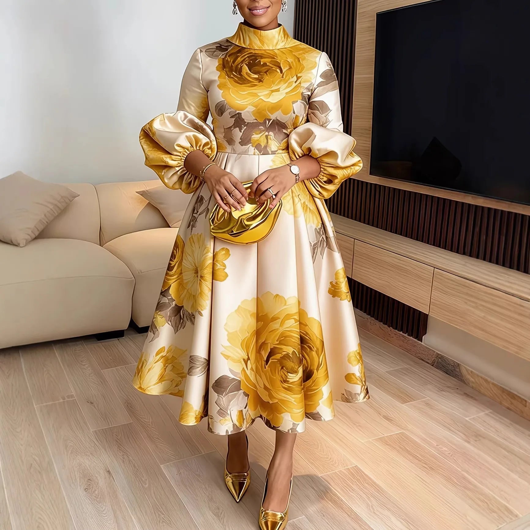 Dashiki Print Midi Wedding Dress