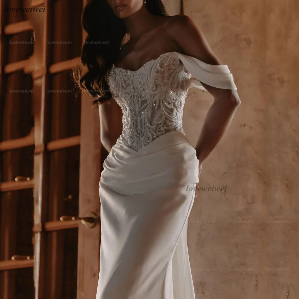 Bride Gowns Modern Mermaid Customized Wedding Dresses Elegant Off Shoulder Lace Bride Dress Vestido De Novia