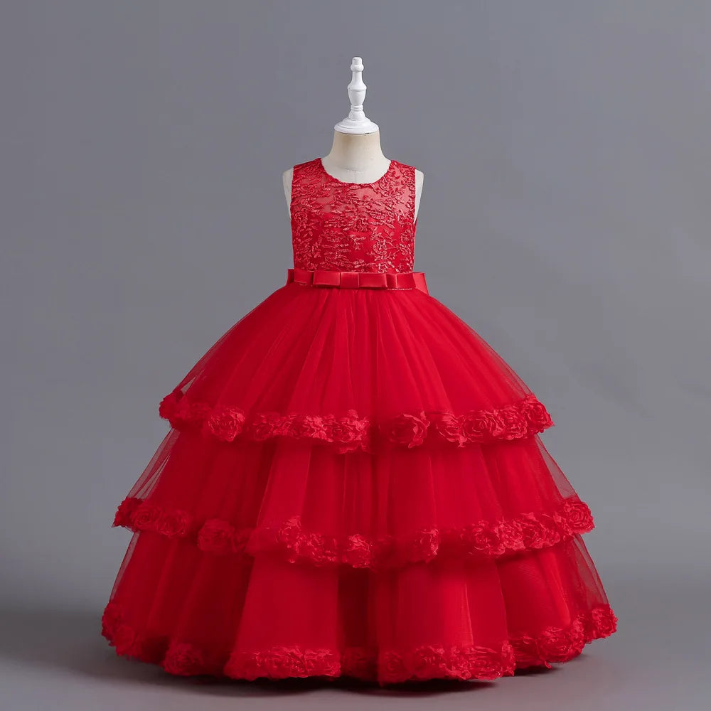 Elegant Long Evening Dress for Young Girls First Communication Holiday Party Gown Suitable for Ages 5 to 14