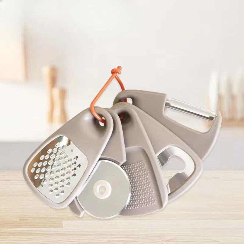 5-Piece Multi-Functional Kitchen Gadget Set Cheese Grater Bottle Opener Peeler Pizza Cutter
