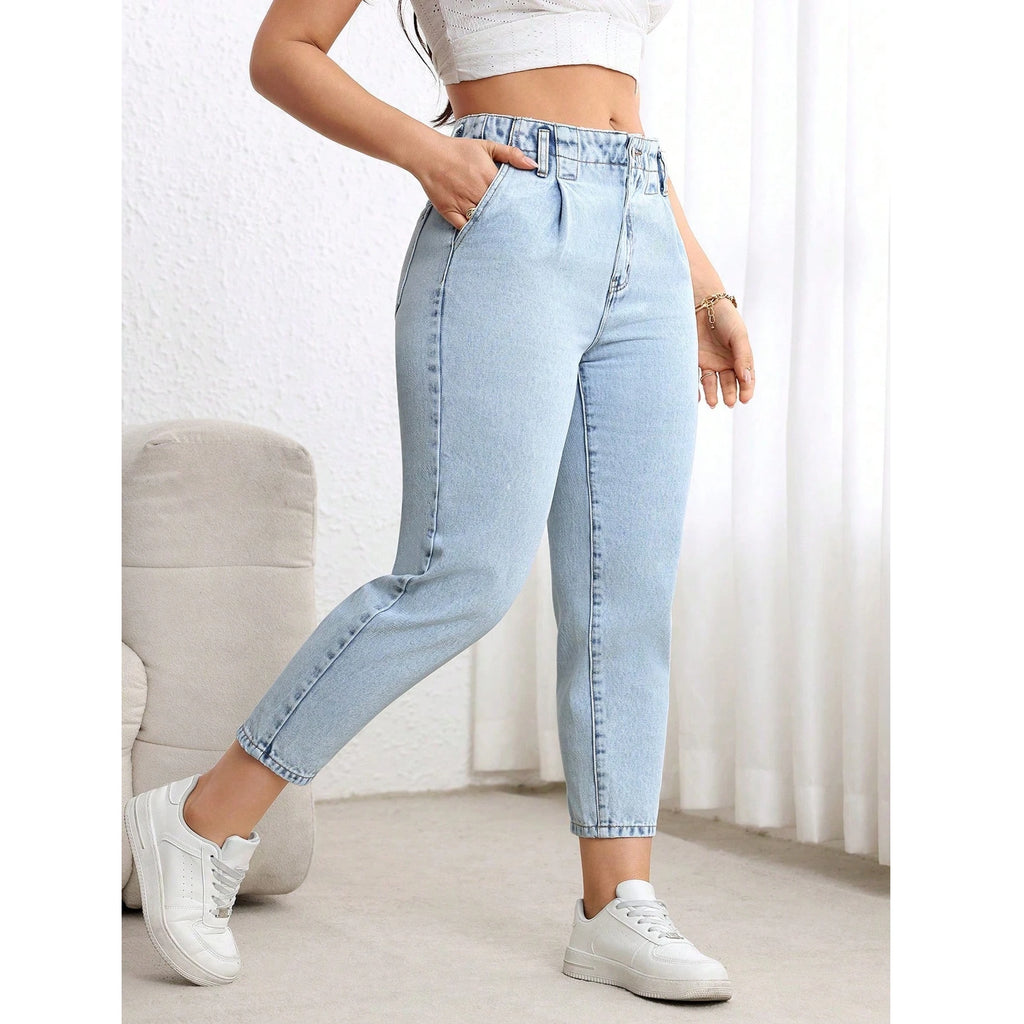 Plus Size Woman Clothing Women Jeans New Stretch Tummy Control Straight Leg Denim Pants Comfortable Casual Wear