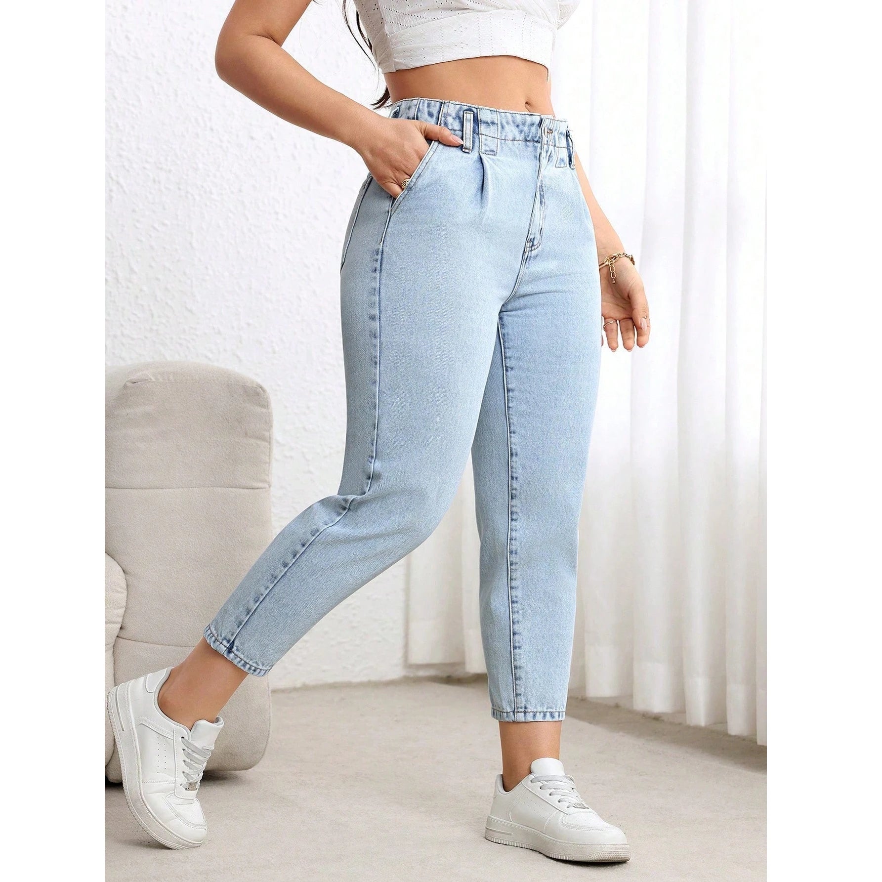 Plus Size Woman Clothing Women Jeans New Stretch Tummy Control Straight Leg Denim Pants Comfortable Casual Wear