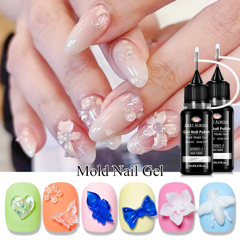 12ml 3D Nail Art Gel, UV Curing Floral Design, Creative Flower Butterfly Cartoon Patterns, Manicure Gel Mol Nail Art Decoration