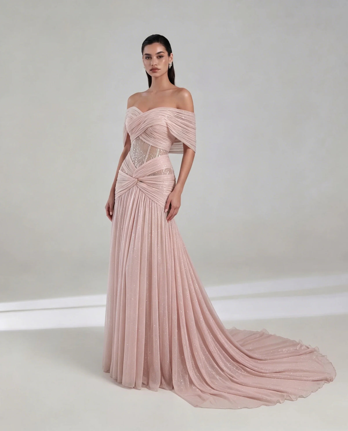 Elegant Chiffon Evening Dress Exquisite Sweep Train Prom Dresses Fashion Off the Shoulder Customized Special Occasion Gowns
