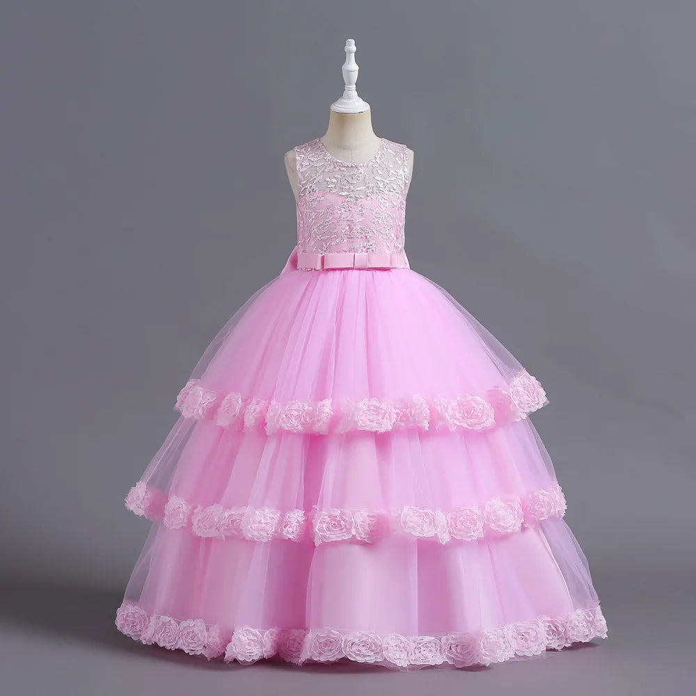 Elegant Long Evening Dress for Young Girls First Communication Holiday Party Gown Suitable for Ages 5 to 14