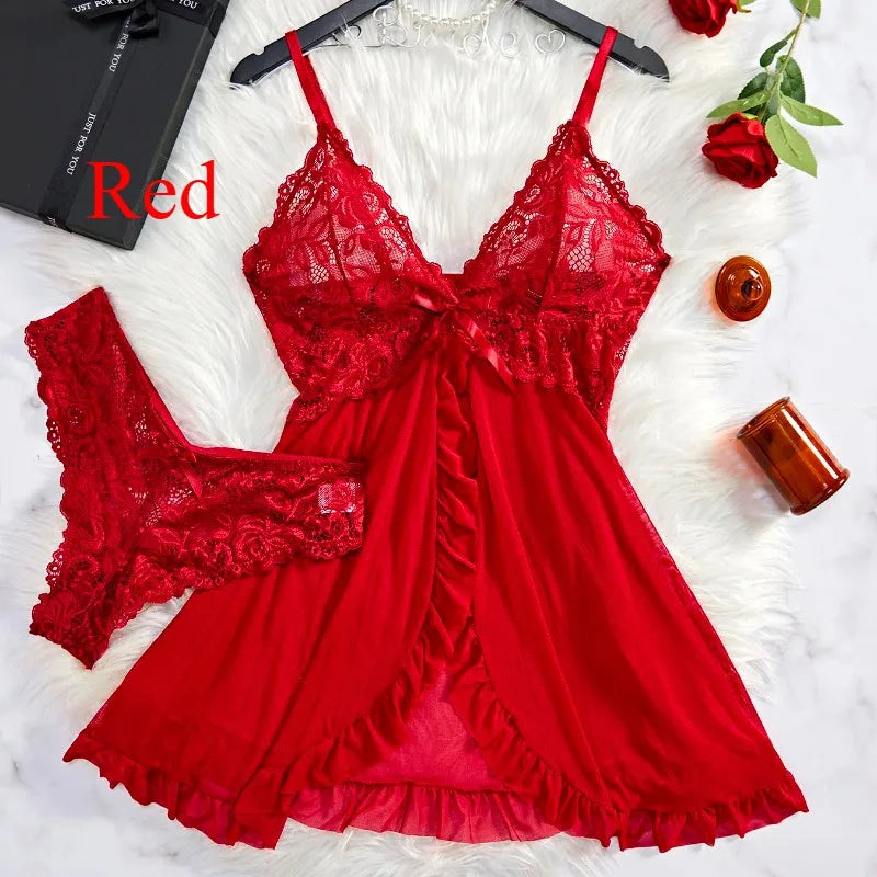 Lace V-Neck Slip Dress & Bra Set