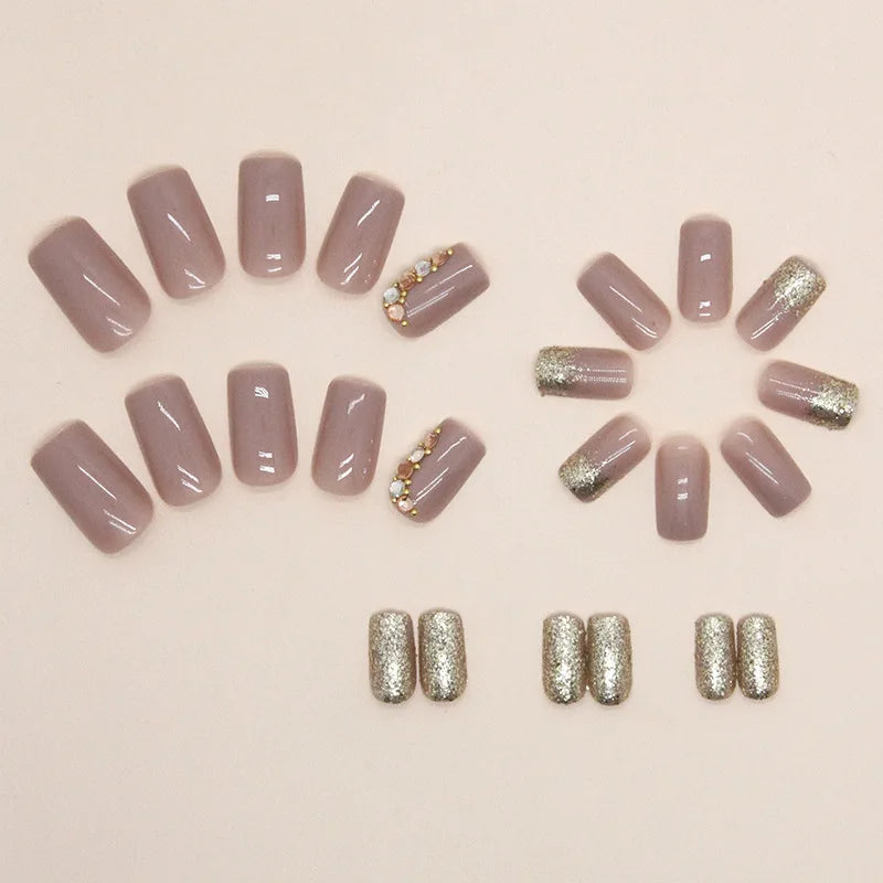 24 pieces of gentle nude long press-on nails (square shape), paired with 1 piece of jelly glue and 1 nail file
