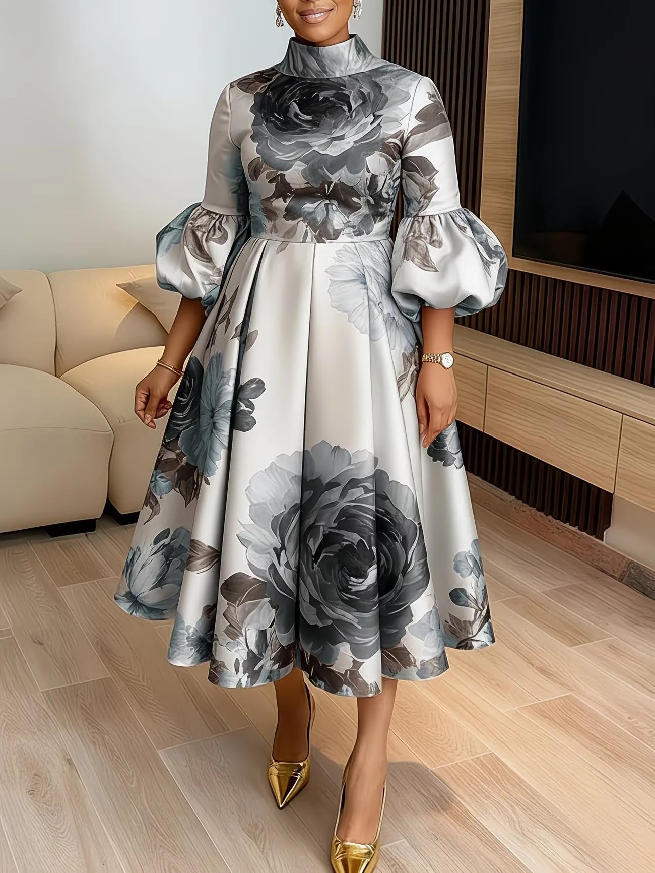 Dashiki Print Midi Wedding Dress