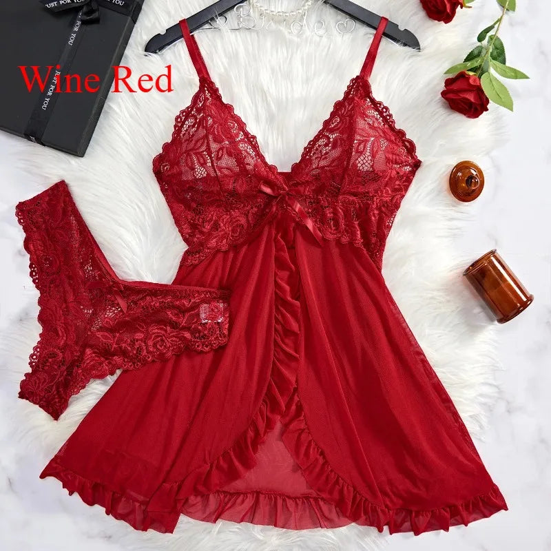 Lace V-Neck Slip Dress & Bra Set
