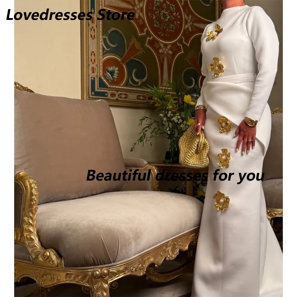 Elegant High Neck Evening Dress for Women Long Sleeves Evening Gown Sequin Flowers Mermaid Prom Gown Party Dresses Customized