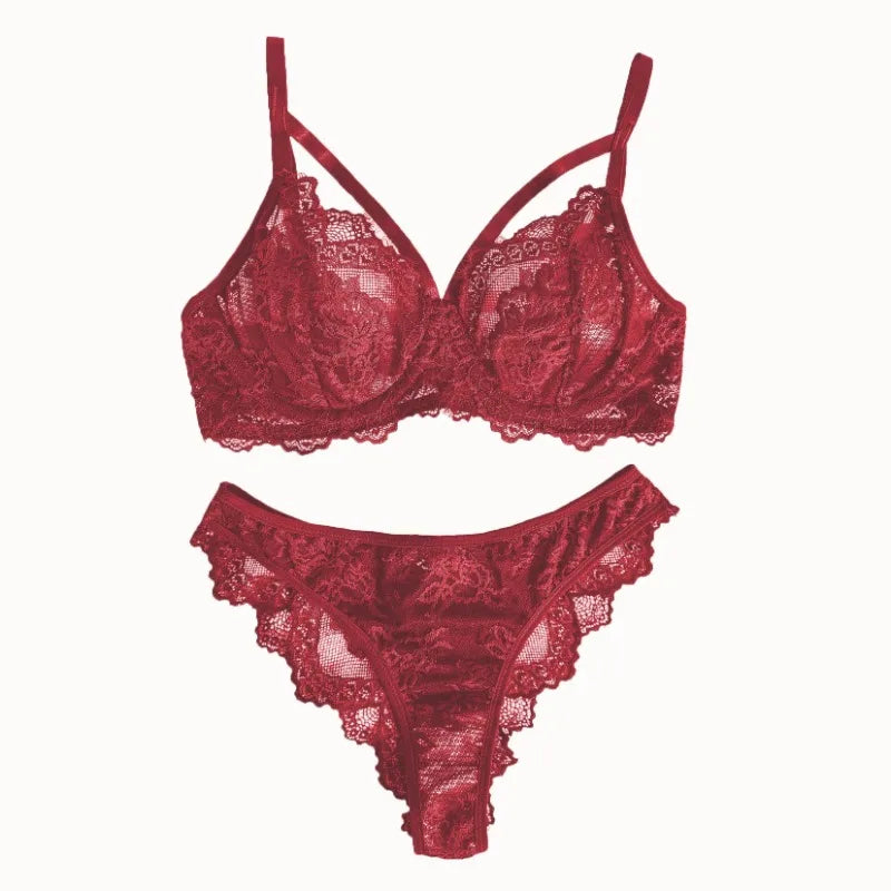 Eyelash Lace Underwire Bra & Brazilian Panties Set