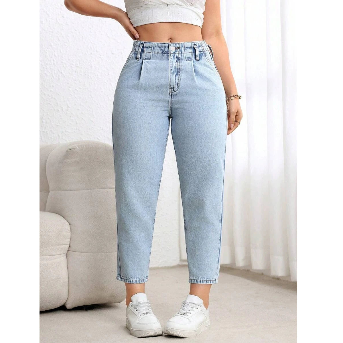 Plus Size Woman Clothing Women Jeans New Stretch Tummy Control Straight Leg Denim Pants Comfortable Casual Wear
