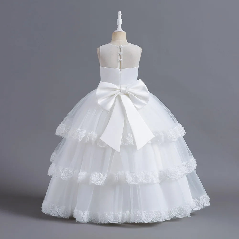 Elegant Long Evening Dress for Young Girls First Communication Holiday Party Gown Suitable for Ages 5 to 14