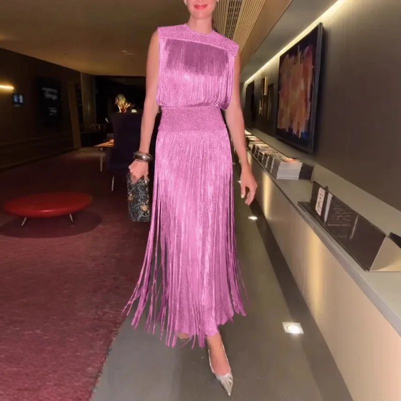 2026 New Fringed Dress Sleeveless Top Long Skirt Two-piece Set