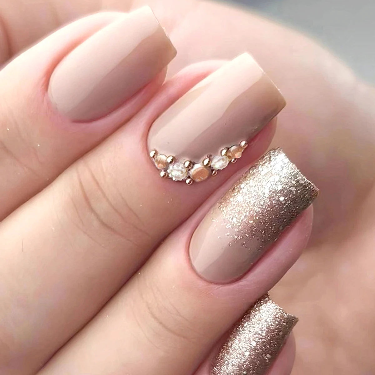 24 pieces of gentle nude long press-on nails (square shape), paired with 1 piece of jelly glue and 1 nail file
