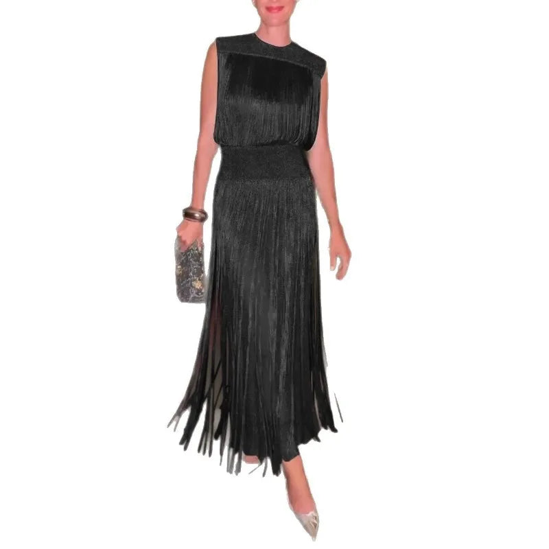 2026 New Fringed Dress Sleeveless Top Long Skirt Two-piece Set