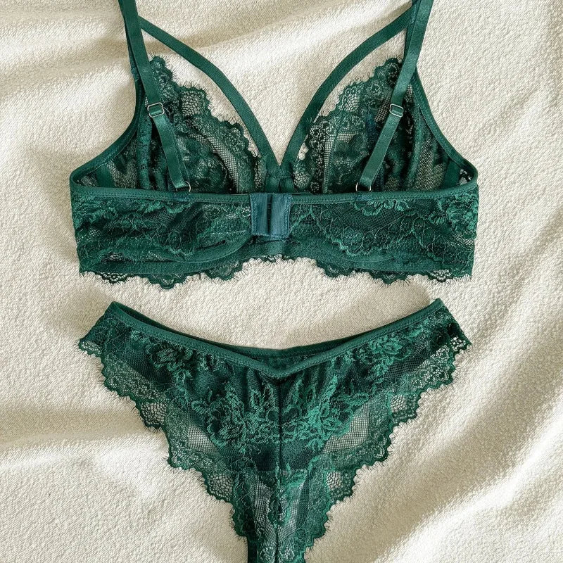 Eyelash Lace Underwire Bra & Brazilian Panties Set
