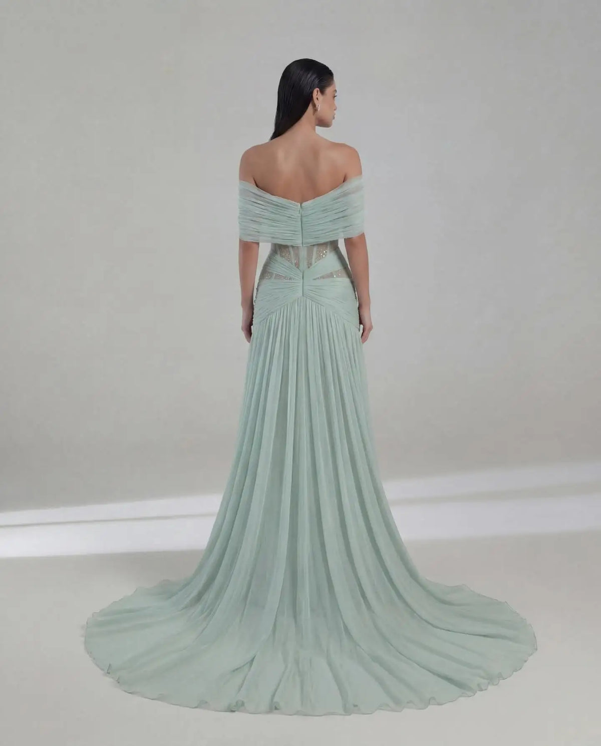 Elegant Chiffon Evening Dress Exquisite Sweep Train Prom Dresses Fashion Off the Shoulder Customized Special Occasion Gowns