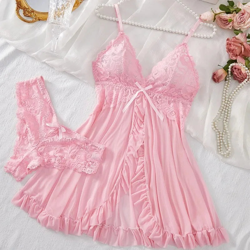 Lace V-Neck Slip Dress & Bra Set