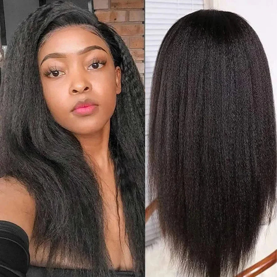 Kinky Straight 13x4 Lace Front Human Hair Wigs For Women Brazilian Bone Colored Yaki Straight Transparent Lace Frontal Curly Wig